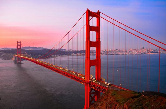 The Golden Gate Bridge is painted orange